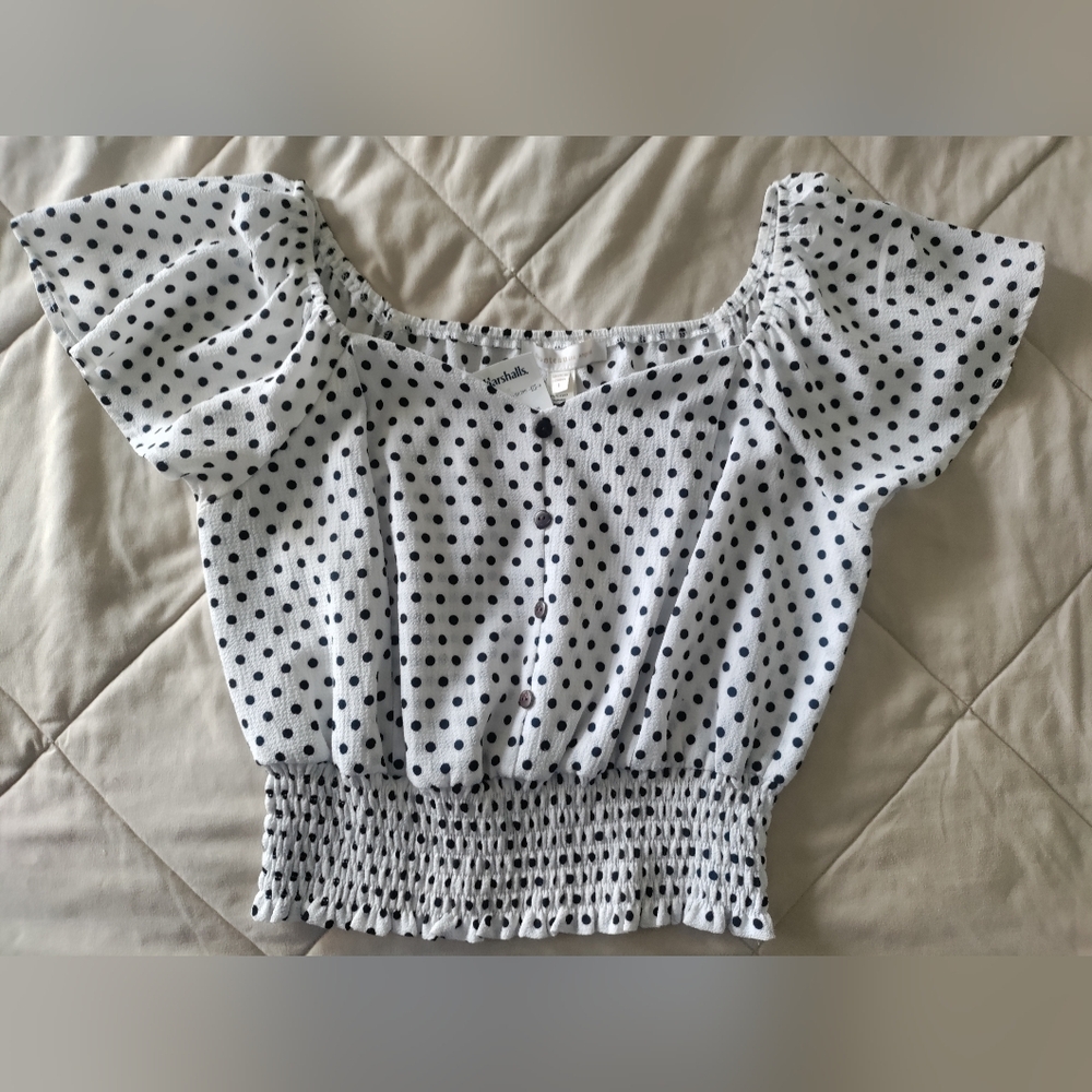 Monteau Los Angeles White and Black Polka Dot Crop Top NWT